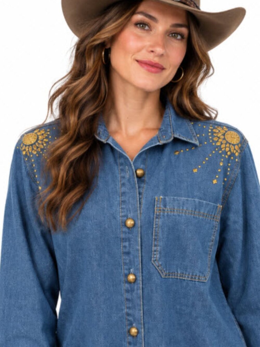 Bingo! Bingo! Vintage Denim Gold Studded Western Shirt Made USA Size 6
